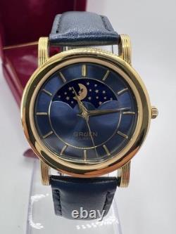 Rare New Old Stock Vintage Gruen Sun Moonphase Men's Watch Quartz Classy Elegant