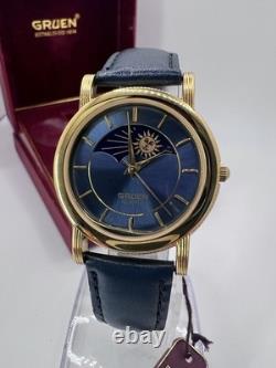 Rare New Old Stock Vintage Gruen Sun Moonphase Men's Watch Quartz Classy Elegant