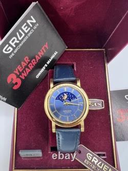 Rare New Old Stock Vintage Gruen Sun Moonphase Men's Watch Quartz Classy Elegant