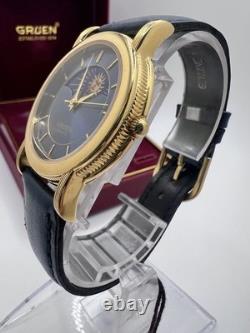 Rare New Old Stock Vintage Gruen Sun Moonphase Men's Watch Quartz Classy Elegant
