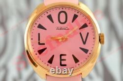 Rare Russian USSR OLD stock wrist watch cal. 2609 Raketa Big ZERO LOVE pink NOS