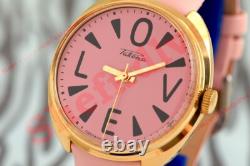 Rare Russian USSR OLD stock wrist watch cal. 2609 Raketa Big ZERO LOVE pink NOS
