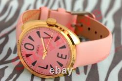 Rare Russian USSR OLD stock wrist watch cal. 2609 Raketa Big ZERO LOVE pink NOS