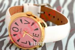 Rare Russian USSR OLD stock wrist watch cal. 2609 Raketa Big ZERO LOVE pink NOS