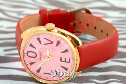 Rare Russian USSR OLD stock wrist watch cal. 2609 Raketa Big ZERO LOVE pink NOS