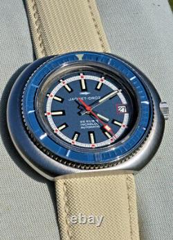 Rare Watch Jaquet Droz Diver 1 25/32in Sub 150 Mt. NOS Years' 70 With Box & Doc