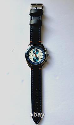 SEIKO Men's PANDA Blue & White with leather strap NOS JAPAN