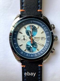 SEIKO Men's PANDA Blue & White with leather strap NOS JAPAN