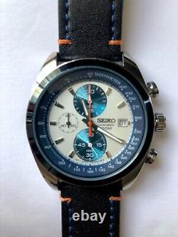 SEIKO Men's PANDA Blue & White with leather strap NOS JAPAN