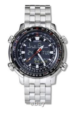 SEIKO SPORTURA SNJ017P1 FlightMaster Quartz Duo Display Pilot Watch NOS Steel