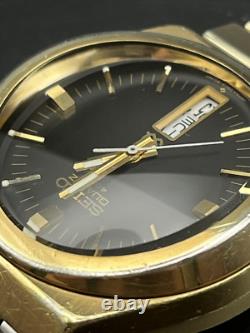 Seiko 0903-8029, Gold Tone, new old stock Crystal, Black Dial Rare, Vintage