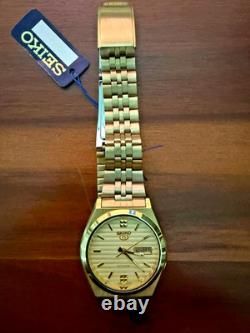 Seiko 5 Vintage Gold Automatic Watch NOS Men's Day Date Japan Rare