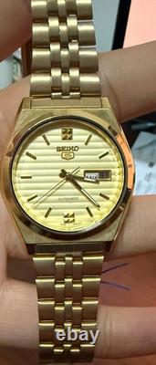 Seiko 5 Vintage Gold Automatic Watch NOS Men's Day Date Japan Rare