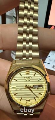 Seiko 5 Vintage Gold Automatic Watch NOS Men's Day Date Japan Rare