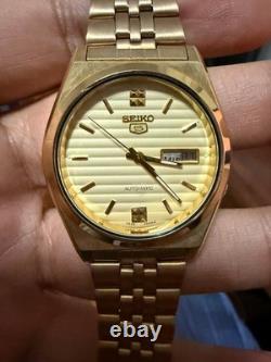 Seiko 5 Vintage Gold Automatic Watch NOS Men's Day Date Japan Rare