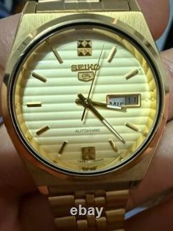 Seiko 5 Vintage Gold Automatic Watch NOS Men's Day Date Japan Rare