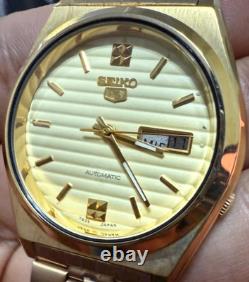 Seiko 5 Vintage Gold Automatic Watch NOS Men's Day Date Japan Rare