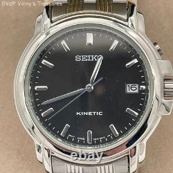 Seiko 5m42-0J60 Kinetic Men's Watch-New Old Stock, Stainless Steel, Black Dial