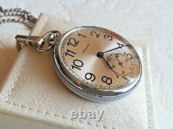 Soviet Molnia pocket watch, 1970's, nearly NOS condition with chain, silver dial