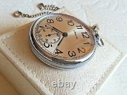 Soviet Molnia pocket watch, 1970's, nearly NOS condition with chain, silver dial