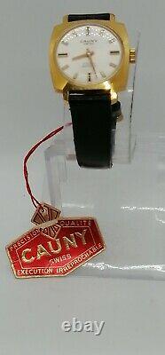 Super rare NOS Cauny Prima Mechanical 17 Rubis Swiss Lady Gold Plated case Watch