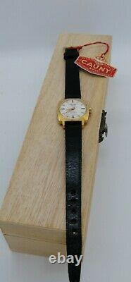 Super rare NOS Cauny Prima Mechanical 17 Rubis Swiss Lady Gold Plated case Watch