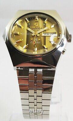 Tressa Lux Crystal Automatic Watch Swiss 1970s Vintage NOS Cal AS 5206 Retro