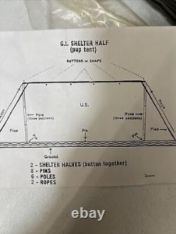 US Military GI Shelter Half Pup Tent, Pins, Poles, Ropes, Halves New Old Stock A