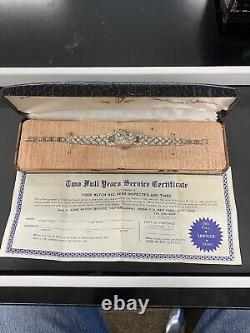 VINTAGE 1940's MAWI WIND-UP RHINESTONE WATCH With CASE AND PAPERWORK NOS RUNS