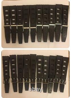 VINTAGE Lot Of 20 New Old Stock Dive Rubber Black Band 20mm St. Steel Buckle