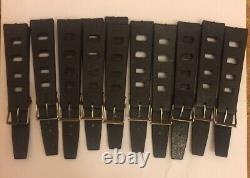 VINTAGE Lot Of 20 New Old Stock Dive Rubber Black Band 20mm St. Steel Buckle
