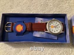 VINTAGE Shell Gasoline Oil Advertising Wrist Watch Leather Band NOS
