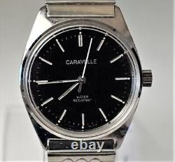Vintage 1970s CARAVELLE Black Dial Men's Watch- New Old Stock