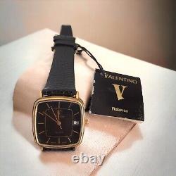 Vintage 1980s VALENTINO Roberto New Old Stock Tank Gold Plated Quartz 25mm Watch