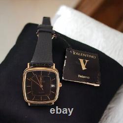 Vintage 1980s VALENTINO Roberto New Old Stock Tank Gold Plated Quartz 25mm Watch