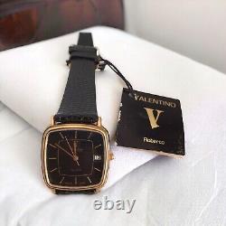 Vintage 1980s VALENTINO Roberto New Old Stock Tank Gold Plated Quartz 25mm Watch