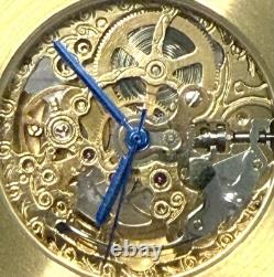 Vintage 39mm Auto Skeleton 17J Goldtone Bezel Brown Strap Invicta Mens Watch