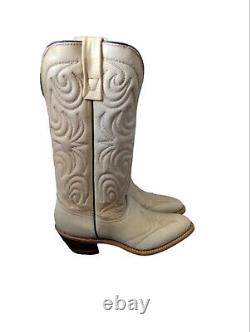 Vintage 70s Texas Brand Cream Leather Cowboy Western Boots NEW Old Stock Size 6