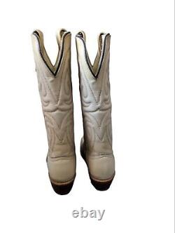 Vintage 70s Texas Brand Cream Leather Cowboy Western Boots NEW Old Stock Size 6