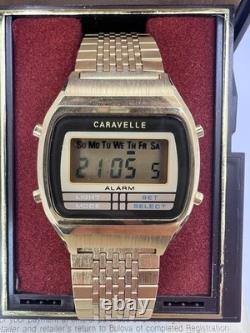 Vintage 80's New Old Stock Caravelle Bulova LCD Watch Gold Electroplated Mens