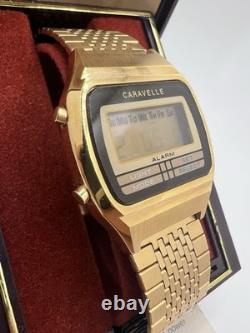 Vintage 80's New Old Stock Caravelle Bulova LCD Watch Gold Electroplated Mens