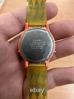 Vintage Casio 304 PTC-11 Orange Colored Analog/digital Watch NOS