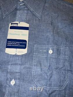 Vintage Chambray Blue Button Down Shirt Montgomery Ward Size XL NEW OLD STOCK