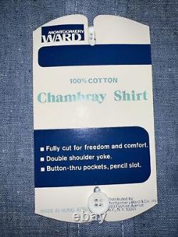 Vintage Chambray Blue Button Down Shirt Montgomery Ward Size XL NEW OLD STOCK