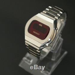 Vintage-Digital-Red-LED-Men's-Watch-ORIENT 1976 Touchtron + NOS Glass Utra Rare