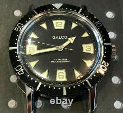 Vintage Galco diver wristwatch by gallet, new old stock works bezel meter