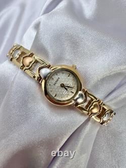 Vintage In/Box New Old Stock Elgin Gold Tone Watch Heart Band Elegant Dainty