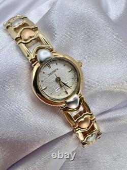 Vintage In/Box New Old Stock Elgin Gold Tone Watch Heart Band Elegant Dainty