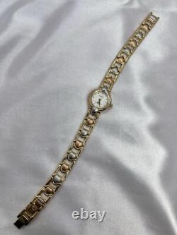 Vintage In/Box New Old Stock Elgin Gold Tone Watch Heart Band Elegant Dainty