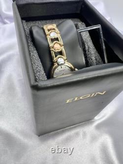 Vintage In/Box New Old Stock Elgin Gold Tone Watch Heart Band Elegant Dainty